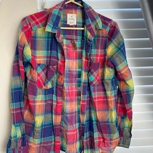 American Eagle multicolored plaid button up blouse size S